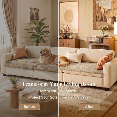 SearchI Couch Covers for Dogs Washable, Non Slip Fuzzy Pet Couch Cover for Sofa, Thick Soft Sofa Covers Couch Protector for Dogs Pet Friendly(Khaki, 27.6" x 59") in Saudi Arabia