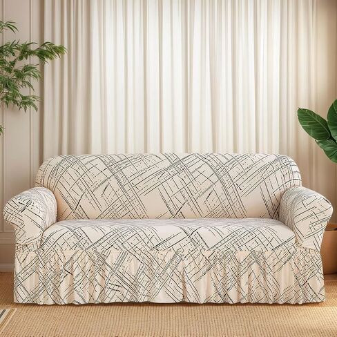 Couch Cover with Skirt Bottom Printed Easy Fitted Furniture Slipcover Modern Universal Non-Slip Couch Protector for Living Room Retro Wave(75"-91") in Saudi Arabia