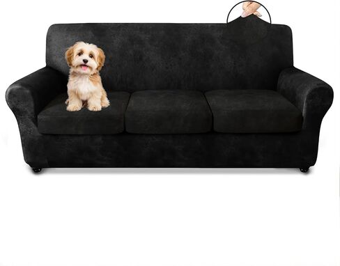 ANARACHON 4-Piece Split Faux Leather Fabric Sofa Slipcover, 78-88" | Scratch resistant, pet friendly individual cushion couch covers for 3-seater sofas. Non-slip design (Black). in Saudi Arabia