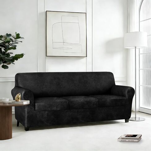 ANARACHON 4-Piece Split Faux Leather Fabric Sofa Slipcover, 78-88" | Scratch resistant, pet friendly individual cushion couch covers for 3-seater sofas. Non-slip design (Black). in Saudi Arabia