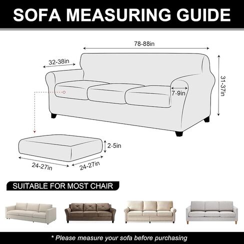 ANARACHON 4-Piece Split Faux Leather Fabric Sofa Slipcover, 78-88" | Scratch resistant, pet friendly individual cushion couch covers for 3-seater sofas. Non-slip design (Black). in Saudi Arabia