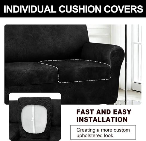 ANARACHON 4-Piece Split Faux Leather Fabric Sofa Slipcover, 78-88" | Scratch resistant, pet friendly individual cushion couch covers for 3-seater sofas. Non-slip design (Black). in Saudi Arabia