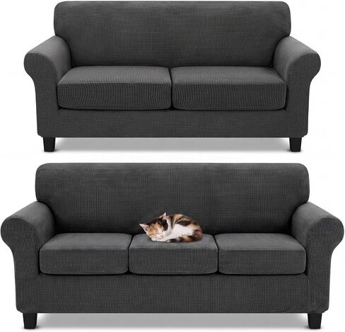 2 Set Stretch Sofa Slipcovers with 4 Piece Spandex Non Slip Sofa Cover & 3 Piece Sectional Couch Cover Separate Couch Cushion Covers with Elastic Bottom for Dogs & Pets(Charcoal Gray) in Saudi Arabia