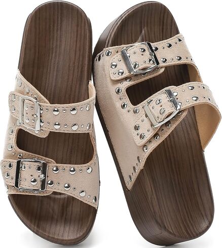 Womens Platform Sandals Comfortable Walking Slides with Double Buckle Adjustable Straps Casual Arch Support Slip On Sandals for Beach Outdoor Vacation in Saudi Arabia