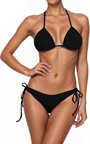 Black Triangle Bikini Two Piece Swimsuit for Women Tie Side String Bikini Sets Bathing Suits in Saudi Arabia