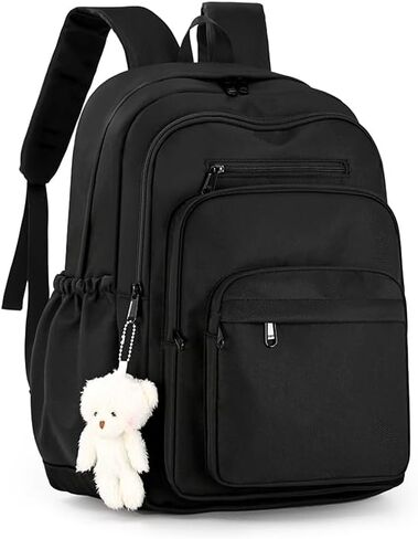 JARKJARD Cute School Backpack for Kids Teen Girls Aesthetic Lightweight Large Capacity Bookbag College Students School Bag Casual Travel Solid Color Daypack（Black in Saudi Arabia