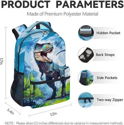 Dinosaur Backpack for Kids - 17 Inch Toddler Boys Dino Backpack for Kindergarten, Teens Lightweight Bookbag for School in Saudi Arabia