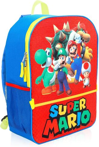 Mario Backpack and Lunch Box Set - Bundle with 16" School Bag Featuring Luigi, Yoshi, More Plus Lunch Bag, Stickers, Water Bottle | Super Mario Bros Backpack with Lunchbox in Kuwait