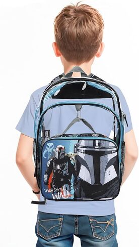 مجموعة حقيبة ظهر شفافة للأطفال وصندوق غداء من Bioworld Star Wars The Mandalorian & Grogu مكونة من قطعتين مقاس 16 بوصة للمدرسة والسفر in Kuwait