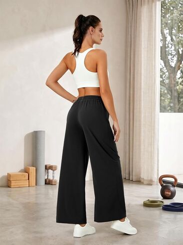 COPYLEAF Wide Leg Pants Women High Elastic Waisted Casual Lounge Palazzo Pants Trousers with Pockets in Saudi Arabia