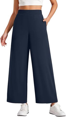 COPYLEAF Wide Leg Pants Women High Elastic Waisted Casual Lounge Palazzo Pants Trousers with Pockets in Saudi Arabia