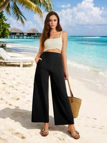 COPYLEAF Wide Leg Pants Women High Elastic Waisted Casual Lounge Palazzo Pants Trousers with Pockets in Saudi Arabia