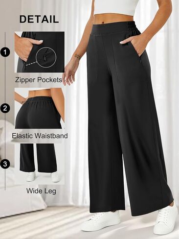 COPYLEAF Wide Leg Pants Women High Elastic Waisted Casual Lounge Palazzo Pants Trousers with Pockets in Saudi Arabia