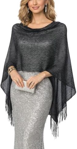 Molodo Shimmer Shawl Wraps for Women Elegant Poncho Sheer Wrap with Fringe Weddings Evening Party Prom in Kuwait