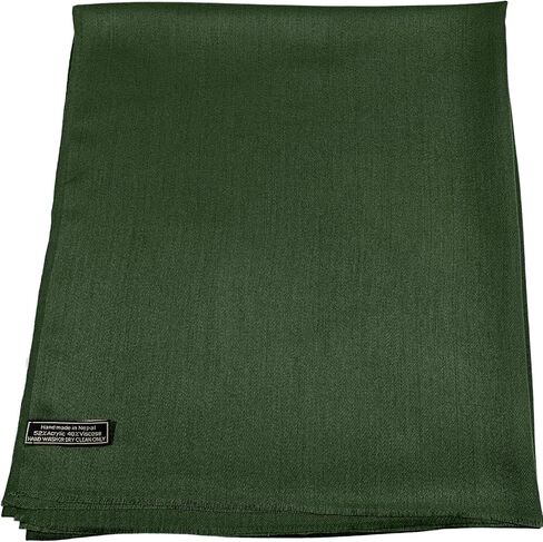 CJ Apparel Dark Green Solid Color Fringe Design Nepalese Shawl Seconds Scarf Wrap Stole Throw Head Wrap Pashmina Gift Hand Made in Nepal New in Saudi Arabia