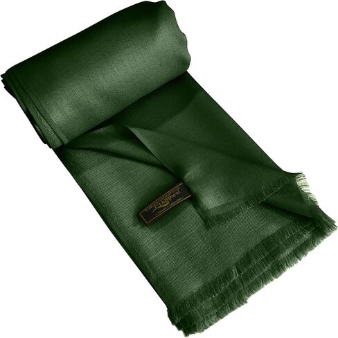 CJ Apparel Dark Green Solid Color Fringe Design Nepalese Shawl Seconds Scarf Wrap Stole Throw Head Wrap Pashmina Gift Hand Made in Nepal New in Saudi Arabia