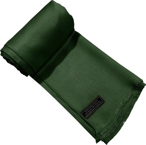 CJ Apparel Dark Green Solid Color Fringe Design Nepalese Shawl Seconds Scarf Wrap Stole Throw Head Wrap Pashmina Gift Hand Made in Nepal New in Saudi Arabia