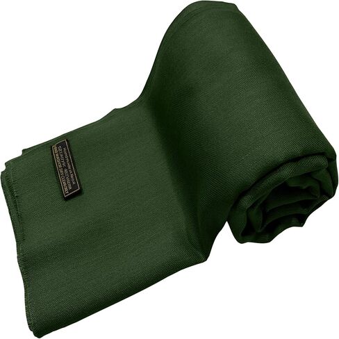 CJ Apparel Dark Green Solid Color Fringe Design Nepalese Shawl Seconds Scarf Wrap Stole Throw Head Wrap Pashmina Gift Hand Made in Nepal New in Saudi Arabia