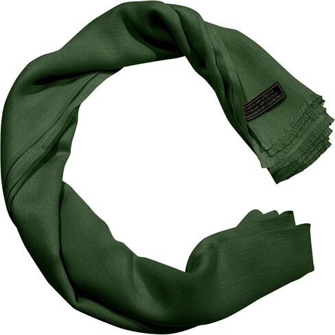 CJ Apparel Dark Green Solid Color Fringe Design Nepalese Shawl Seconds Scarf Wrap Stole Throw Head Wrap Pashmina Gift Hand Made in Nepal New in Saudi Arabia