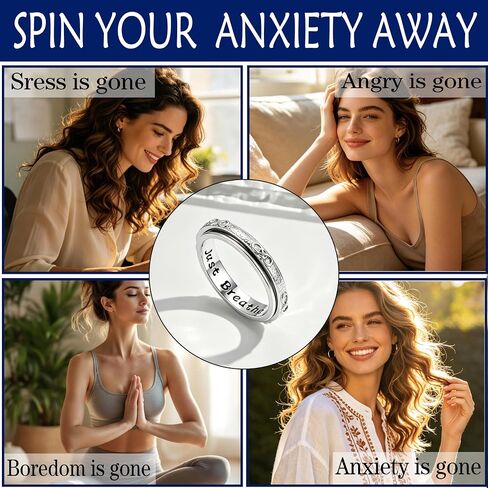 Infinity Spinner Fidget Anxiety Ring 925 Sterling Silver Just Breathe Stress Relief Spinner Rings for Women, Calming ADHD Autism Focus Jewelry Gifts in Saudi Arabia