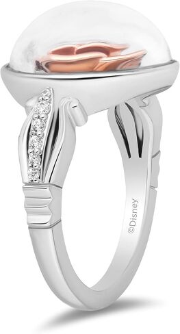 Jewelili Enchanted Disney Fine Jewelry من الفضة الإسترليني والذهب الوردي عيار 10 قيراط مع خاتم حسناء من الماس 1/10 CTTW in Kuwait