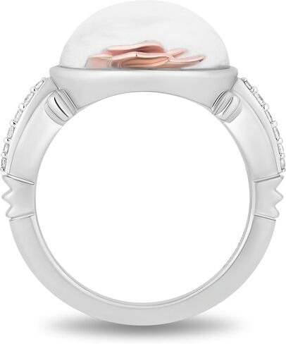 Jewelili Enchanted Disney Fine Jewelry من الفضة الإسترليني والذهب الوردي عيار 10 قيراط مع خاتم حسناء من الماس 1/10 CTTW in Kuwait