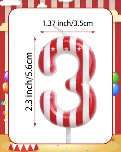 Circus Carnival Birthday Candles 1st Red and White Stripe Cake Toppers Number 1 Candle for Carnival Birthday Decorations Circus Party Supplies in Saudi Arabia