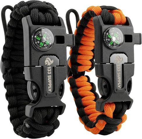 Paracord Bracelet Compass Hiking Survival Kit Emergency Whistle Fire Starter Camping Gear Hiking Essentials Fishing Hunting Accessories EDC Backpacking Gear Tactical Survival Gear Equipment in Kuwait