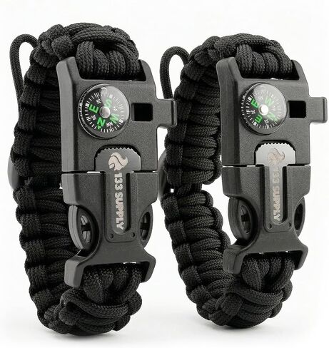 Adjustable Paracord Bracelet Compass Hiking Survival Whistle Loud, Emergency Fire Starter Kit, Camping Accessories Fishing Hunting EDC Backpacking Gear, Tactical Survival Gear and Equipment in Kuwait