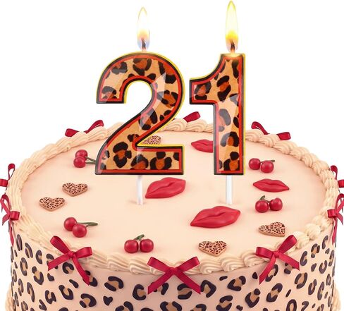 Conelist 21st عيد ميلاد الشموع الفهد الكرز حزب تفضل 21st عيد ميلاد زينة كعكة توبر للنساء دش الصيف حفل زفاف ديكور in Kuwait