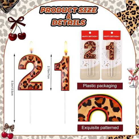 Conelist 21st عيد ميلاد الشموع الفهد الكرز حزب تفضل 21st عيد ميلاد زينة كعكة توبر للنساء دش الصيف حفل زفاف ديكور in Kuwait