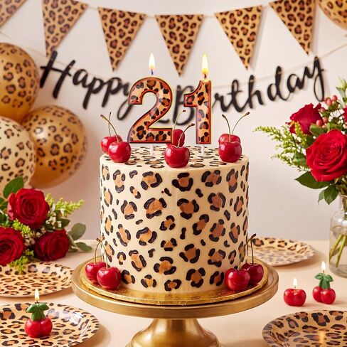 Conelist 21st عيد ميلاد الشموع الفهد الكرز حزب تفضل 21st عيد ميلاد زينة كعكة توبر للنساء دش الصيف حفل زفاف ديكور in Kuwait