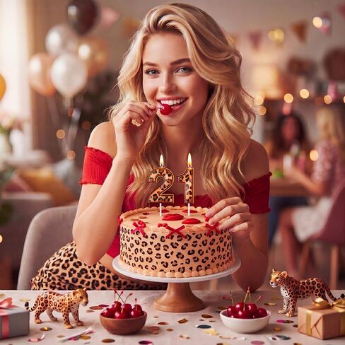 Conelist 21st عيد ميلاد الشموع الفهد الكرز حزب تفضل 21st عيد ميلاد زينة كعكة توبر للنساء دش الصيف حفل زفاف ديكور in Kuwait