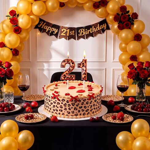 Conelist 21st عيد ميلاد الشموع الفهد الكرز حزب تفضل 21st عيد ميلاد زينة كعكة توبر للنساء دش الصيف حفل زفاف ديكور in Kuwait