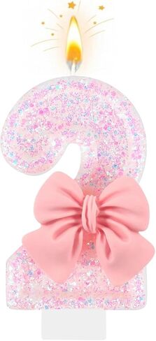 Number 4 Birthday Candle with Pink Bow – Pink Glitter 4 Candle Cake Topper for Girls, 4th Birthday Decorations, Birthday Cake Decor, Anniversary Celebration Party Supplies in Saudi Arabia