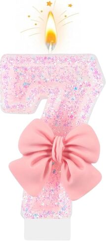 Number 4 Birthday Candle with Pink Bow – Pink Glitter 4 Candle Cake Topper for Girls, 4th Birthday Decorations, Birthday Cake Decor, Anniversary Celebration Party Supplies in Kuwait