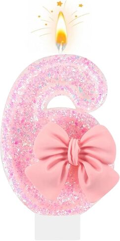 Number 4 Birthday Candle with Pink Bow – Pink Glitter 4 Candle Cake Topper for Girls, 4th Birthday Decorations, Birthday Cake Decor, Anniversary Celebration Party Supplies in Kuwait
