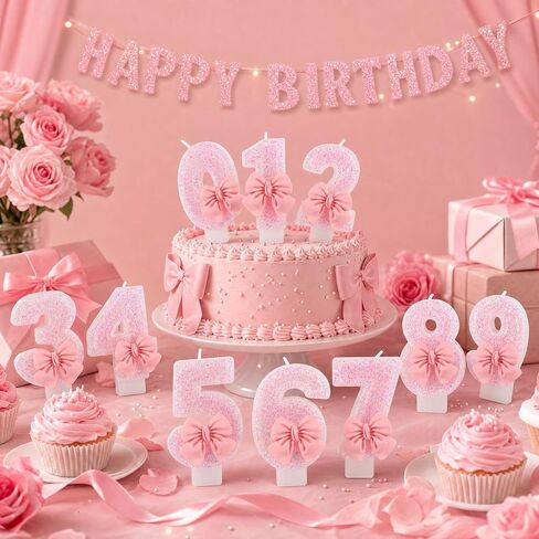Number 4 Birthday Candle with Pink Bow – Pink Glitter 4 Candle Cake Topper for Girls, 4th Birthday Decorations, Birthday Cake Decor, Anniversary Celebration Party Supplies in Kuwait