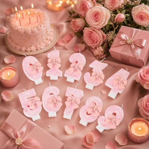 Number 4 Birthday Candle with Pink Bow – Pink Glitter 4 Candle Cake Topper for Girls, 4th Birthday Decorations, Birthday Cake Decor, Anniversary Celebration Party Supplies in Kuwait