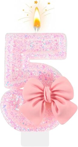 Number 4 Birthday Candle with Pink Bow – Pink Glitter 4 Candle Cake Topper for Girls, 4th Birthday Decorations, Birthday Cake Decor, Anniversary Celebration Party Supplies in Kuwait