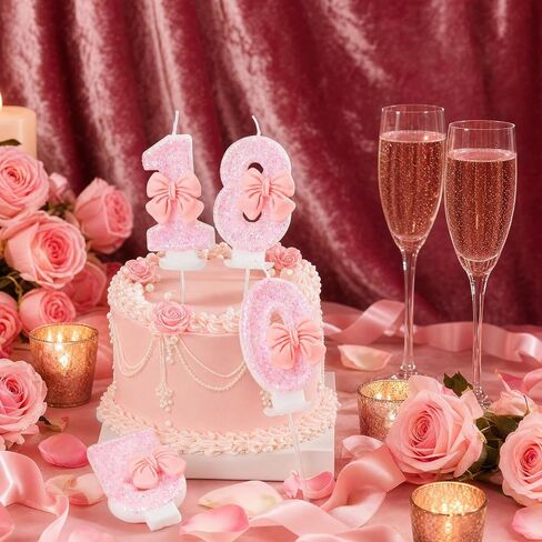 Number 4 Birthday Candle with Pink Bow – Pink Glitter 4 Candle Cake Topper for Girls, 4th Birthday Decorations, Birthday Cake Decor, Anniversary Celebration Party Supplies in Kuwait