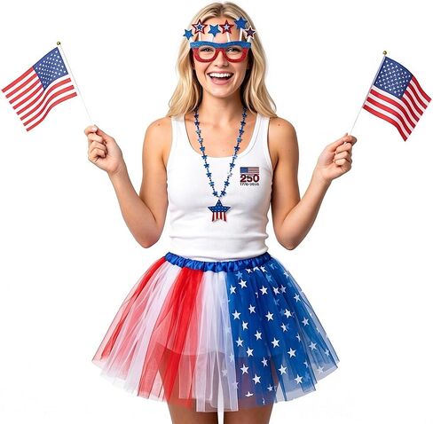4th of July Outfits for Women-6-Piece Set Red White and Blue Accessories Includes Tutu Skirt USA Sunglasses American Flag, Fourth of July Outfit 250th Anniversary Patriotic & Halloween Costumes in Saudi Arabia