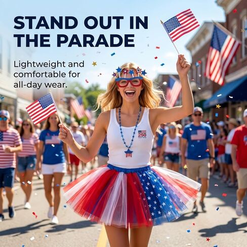 4th of July Outfits for Women-6-Piece Set Red White and Blue Accessories Includes Tutu Skirt USA Sunglasses American Flag, Fourth of July Outfit 250th Anniversary Patriotic & Halloween Costumes in Saudi Arabia
