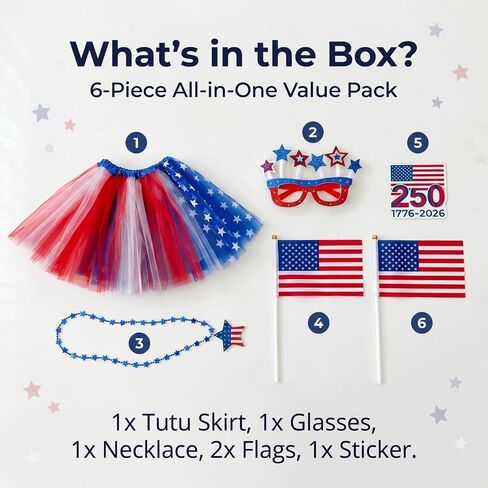 4th of July Outfits for Women-6-Piece Set Red White and Blue Accessories Includes Tutu Skirt USA Sunglasses American Flag, Fourth of July Outfit 250th Anniversary Patriotic & Halloween Costumes in Saudi Arabia