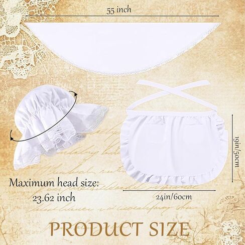 Women Pilgrim Costume Set Half Apron Shawl White Mob Cap Bonnet Maid Peasant Colonial Costume Girls Cosplay in Saudi Arabia