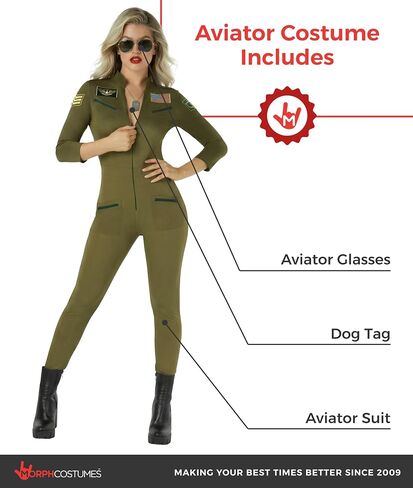 زي Morph Pilot للسيدات، بدلة الطيران النسائية، الأزياء العسكرية النسائية، أزياء الهالوين العسكرية النسائية in Kuwait