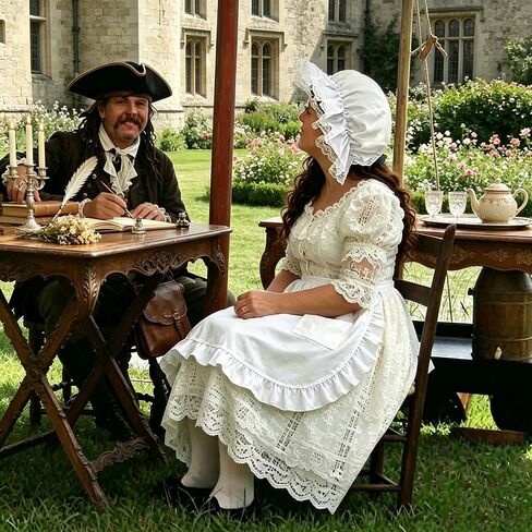 Women Pilgrim Costume Set Half Apron Shawl White Mob Cap Bonnet Maid Peasant Colonial Costume Girls Cosplay in Saudi Arabia