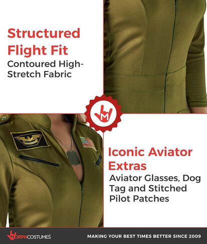 زي Morph Pilot للسيدات، بدلة الطيران النسائية، الأزياء العسكرية النسائية، أزياء الهالوين العسكرية النسائية in Kuwait