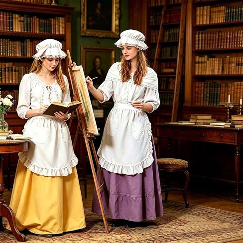 Women Pilgrim Costume Set Half Apron Shawl White Mob Cap Bonnet Maid Peasant Colonial Costume Girls Cosplay in Saudi Arabia