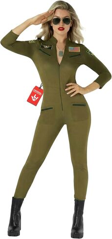 زي Morph Pilot للسيدات، بدلة الطيران النسائية، الأزياء العسكرية النسائية، أزياء الهالوين العسكرية النسائية in Kuwait